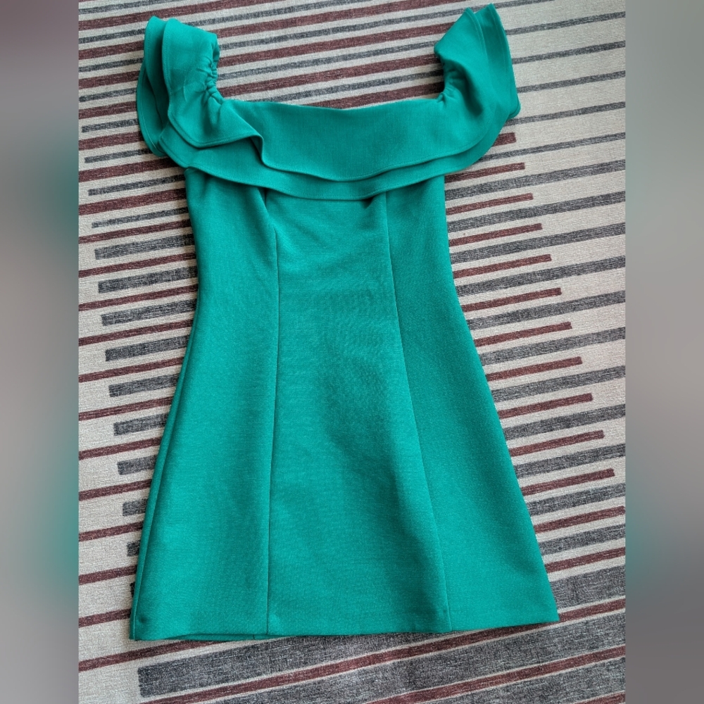Topshop Teal Off-Shoulder Mini Dress